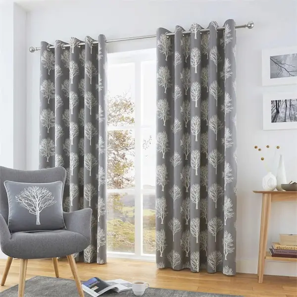 Fusion Woodland Trees 100% Cotton Pair of Eyelet Curtains Eyelet Curtains 66x54in Blue 76465318003