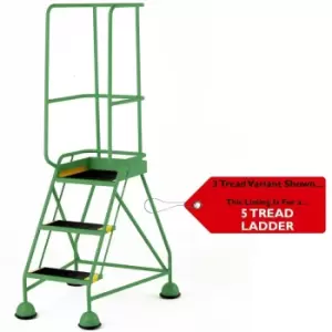 5 Tread Mobile Warehouse Steps & Guardrail GREEN 2.2m Portable Safety Stairs