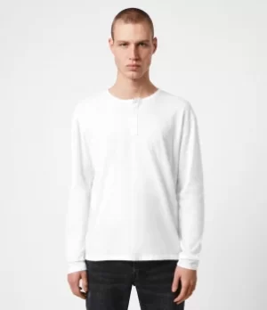 AllSaints Mens Figure Long Sleeve Henley, Optic White, Size: XXL
