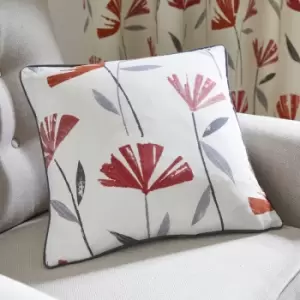 Fusion Dacey Contemporary Floral Print 100% Cotton Piped Edge Filled Cushion, Red, 43 x 43 Cm