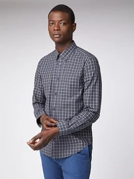 Ben Sherman Long Sleeved House Gingham Shirt - Anthracite, Anthracite, Size S, Men