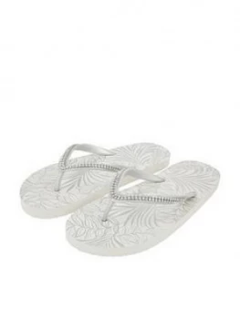 Accessorize Embellished Flip Flops - Silver, Size L, Women