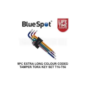 Bluespot - 9pc Extra Long Colour Coded Tamper Torx Key Set T10 - T50 15302