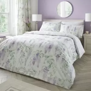 Wisteria Floral Print Reversible Easy Care Duvet Cover Set, Lilac, Single - Dreams&drapes