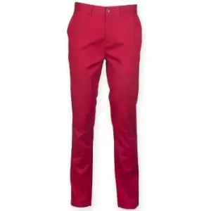 Front Row Mens Cotton Rich Stretch Chino Trousers (30R) (Vintage Red)