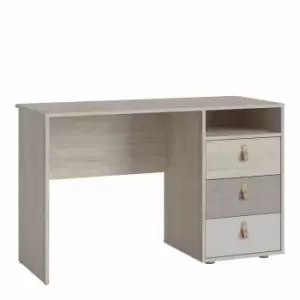 Denim 3 Drawer Desk In Light Walnut Grey Fabric Effect And Cashmere