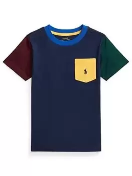 Ralph Lauren Boys Colour Block T-Shirt - French Navy Multi, Navy, Size 6 Years