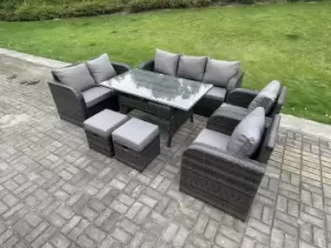 9 Seater Rattan Garden Furniture Set Reclining Chair Love Seat 3 Seater Sofa Set Outdoor Dining Table Stools