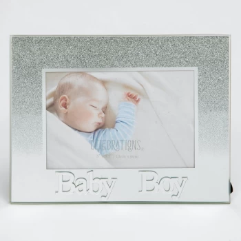 5" x 3.5" Silver Glitter Glass Frame - Baby Boy