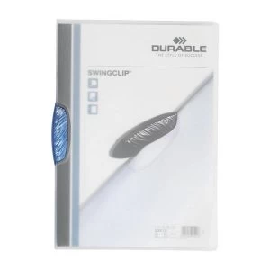 Durable SWINGCLIP A4 Crystal Folder Capacity 30 Sheets Blue Pack of 25 Folders