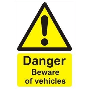 Warehouse Sign 400x600 1mm Plastic Danger beware of vehicles Ref