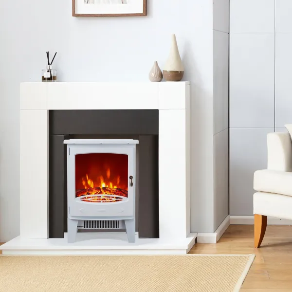 Neo Glass Window Electric Fire With Flame Effect White