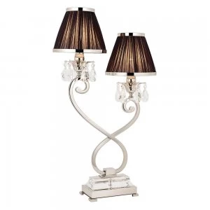 2 Light Twin Table Lamp Polished Nickel Plate with Black Shades, E14