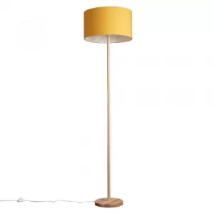 Heather Light Wood Floor Lamp with XL Mustard Reni Shade