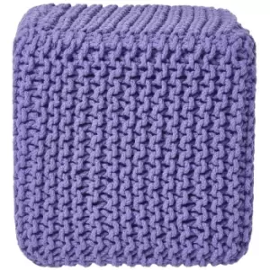Purple Cube Cotton Knitted Pouffe Footstool - Purple - Homescapes