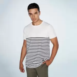 Front Row Adults Unisex Breton Striped T-Shirt (XL) (White/Navy)