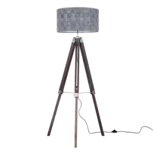 Clipper Light Wood and Chrome Tripod Floor Lamp with XL Grey Monza Sha