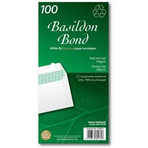 Basildon Bond DL Peel and Seal 120gm2 Recycled Plain Wallet Envelopes White Pack of 100