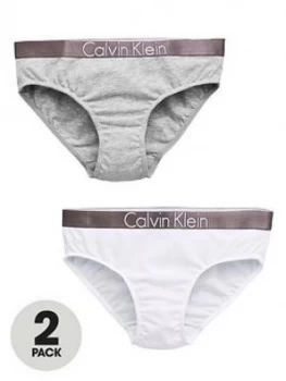 Calvin Klein Girls 2 Pack Bikini Brief - White/Grey, Size Age: 14-16 Years, Women