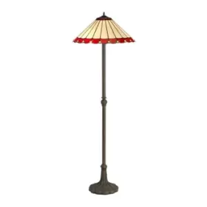 2 Light Leaf Design Floor Lamp E27 With 40cm Tiffany Shade, Red, Crystal, Aged Antique Brass - Luminosa Lighting