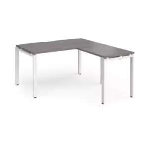 Adapt desk 1400mm x 800mm with 800mm return desk - white frame and grey oak top