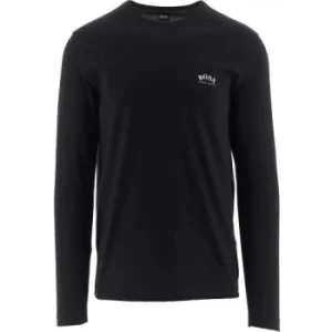 BOSS Black Long Sleeved Pure Cotton Curved Logo T-Shirt
