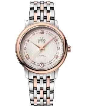 Omega De Ville Prestige Co-Axial 32.7mm Silver Diamond Dial Rose Gold and Steel Womens Watch 424.20.33.20.52.003 424.20.33.20.52.003