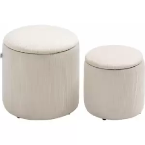 HOMCOM Modern Fabric Storage Ottoman with Removable Lid, Set of 2, White - White