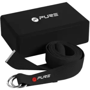 Pure2Improve Yoga Block and Strap Set Black - Black