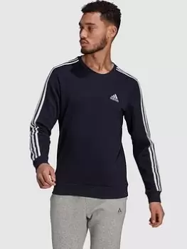 adidas 3 Stripes Fleece Sweatshirt, Navy/White Size XS Men