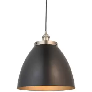 Endon Franklin Single Pendant Ceiling Lamp, Aged Pewter Plate, Matt Black Paint