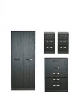 Swift Canterbury 4 Piece Ready Assembled Package ; 2 Door Wardrobe, 5 Drawer Chest And 2 Bedside Chests