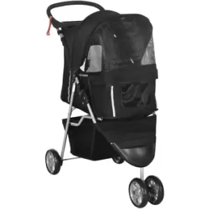 Pawhut - Pet Stroller Pushchair Carrier for Cat Puppy with 3 Wheels Black - Black