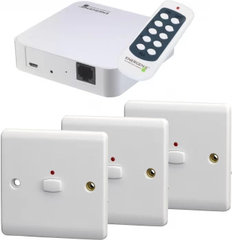 Energenie MiHome Wall Light Switch 3 Pack with Remote Control and MiHome Gateway