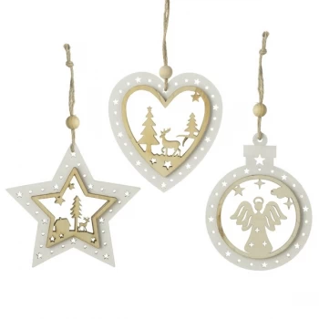 Hanging Wooden Cut Out Baubles (Set of 3)