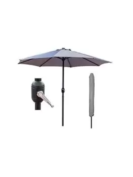 Glamhaus Glamhaus Light Grey Garden Table Parasol Umbrella 2.7M With Crank Handle, Uv40 Protection, Includes Protection Cover - Robust Steel
