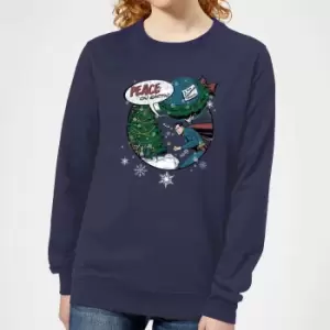 DC Superman Peace On Earth Womens Christmas Jumper - Navy - L