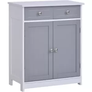 Bathroom Floor Storage Cabinet w/ 2 Drawers Door Cupboard Grey White - Kleankin