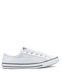 Converse Chuck Taylor All Star Leather Dainty Ox Plimsolls - White/Black, Size 4, Women