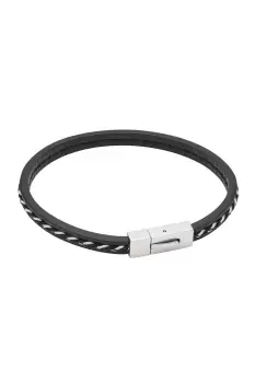 Black Recycled Leather & Microfibre Cord Bracelet 22cm