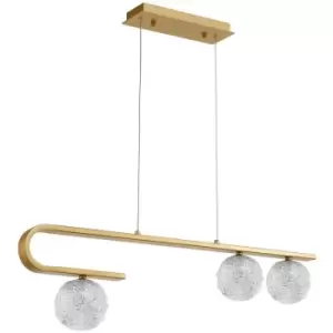 Merano - Concord 3 Light Bar Pendant Ceiling Light Clear Structured Glass, Brass Gold LED G9