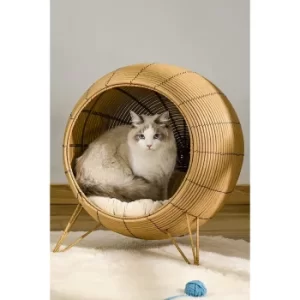 Elevated Rattan Cat Bed Basket