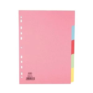 Elba A4 Card Subject Dividers 5 Part 160gsm Punched Assorted Single