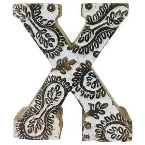 Letter X Hand Carved Wooden White Flower