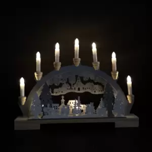45cm Festive Christmas Candlebridge with 10 Bulbs Wooden Train Silhouette in Wood/Grey Battery Operated