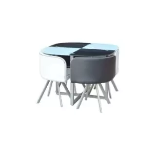 Space Saver Glass Table & 4 Chairs Black and White
