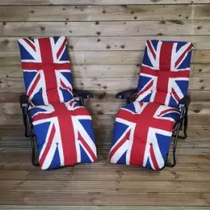 Pack of Two Union Jack Padded Outdoor Garden Patio Recliners / Sun Loungers