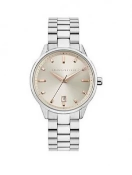 Amanda Walker Amelia Champagne Sunray And Rose Gold Detail Date Dial Stainless Steel Bracelet Ladies Watch