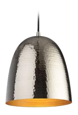 Assam 1 Light Dome Ceiling Pendant Nickel, Matt Brass Inside, E27