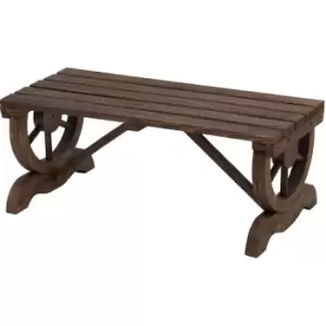 Garden Rustic Wooden Bench Wheel-Shaped Legs Slatted Seats Stable Reinforced Structure Outdoor Patio Garden 2-Person Bench Seat - Brown - Outsunny